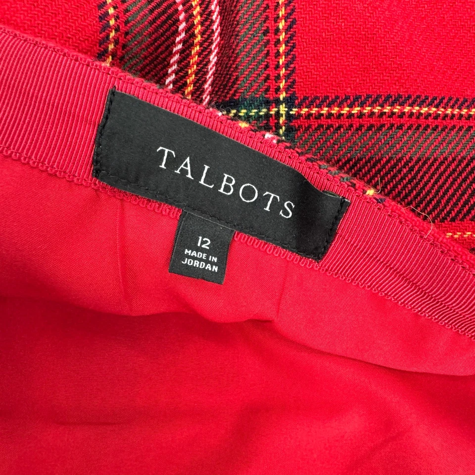 Falda Talbots Mujer 12 (34x21 ACTUAL) Roja Verde Cuadros Dorado Detalle Botón Forrada Foto 4 de 4