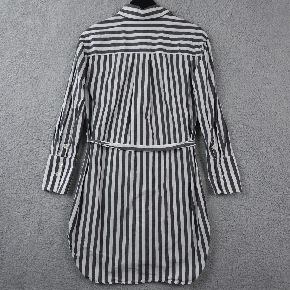 Vestido Camisa Banana Republic Mujer XS Gris Blanco Rayas Cinturón Abotonado Preppy Foto 2 de 4