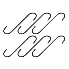 S Shape Hanging Hooks, 8inch Extra Long Steel Hanger, Multiple Use, Black, 6Pcs