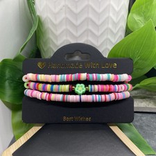 3 PC Set Heishi 7 Plus Stretch Bracelet Polymer Clay Beads Flower B8039