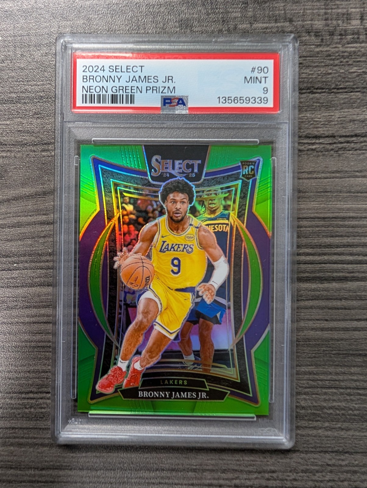 2024-25 Panini Select Concourse Bronny James #90 Neon Green Prizm /75 (RC) PSA 9