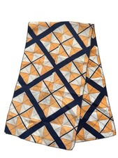 Vintage Geometric Rectangle Shawl Scarf Lightweight 36x10 Inch Orange Navy White