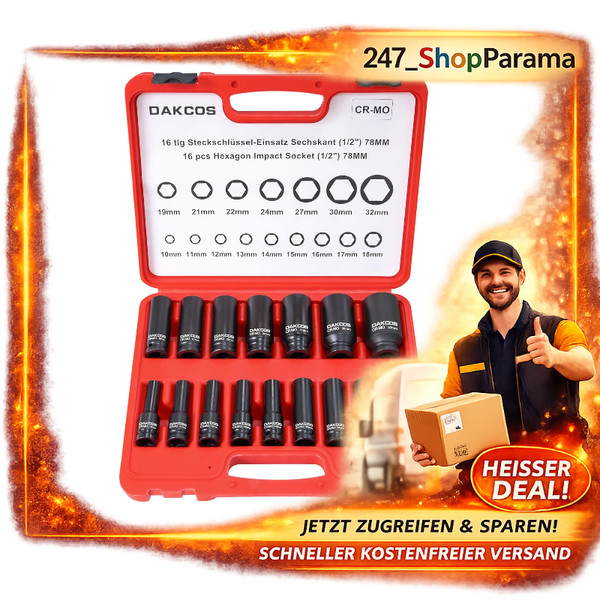 16Tlg Schlagschrauber NüSse Set 10-32Mm Sechskant FüR Werkstatt Und Auto-image