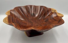 Granadillo Wood Bowl from Belize, Shell scalloped, Hand Carved Pedestal Bowl
