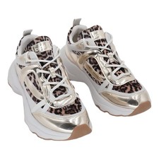 DKNY Juna Lace-Up Sneaker Natural Cheetah Print Jungle Gold US 8.5 EU 39