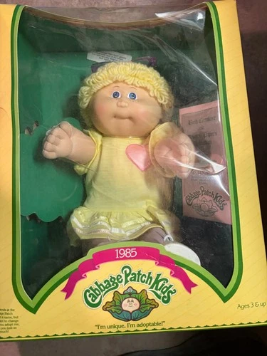 1985 Coleco Cabbage Patch Girl Name Cara Lenore Blonde Hair Blue Eyes NRFB NEW