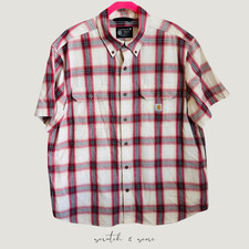 carhartt men  s xl short sleeve plaid shirt red white loose fit button front work