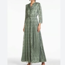 Sachin Babi Alma Moss Green Gown Fil Coupe Jacquard Floral Formal Size 6