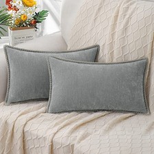 Chenille Soft Throw Pillow Covers 12x20 20" x 12" Pack of 2 Ultimate Gray