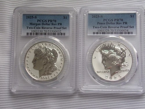 2025-S PCGS PR70 Morgan and Peace Dollar Reverse Proof Two-Coin Set