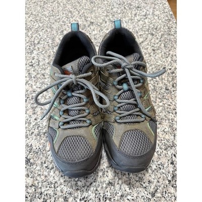 Merrell Hiking Womens Olive Green Gray Trail Work Shoes Sz 9M toe protect