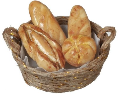 Puppenstube Brot Brote im geflochtenen Korb 1:12 Kaufladen Bäckerei Markt Zubehör