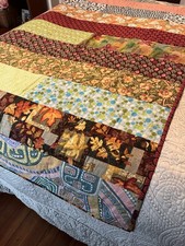 Handmade Quilt Patchwork Autumn Throw Floral Stripes Patchwork Grandma Core