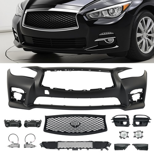 Unfolded Front Bumper W/ Grille Fog Light For 2014-2017 Infiniti Q50 Q50s Sport