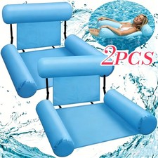 2pcs Inflatable Pool Chair Lounger Float Seat – Foldable Water Bed Hammock