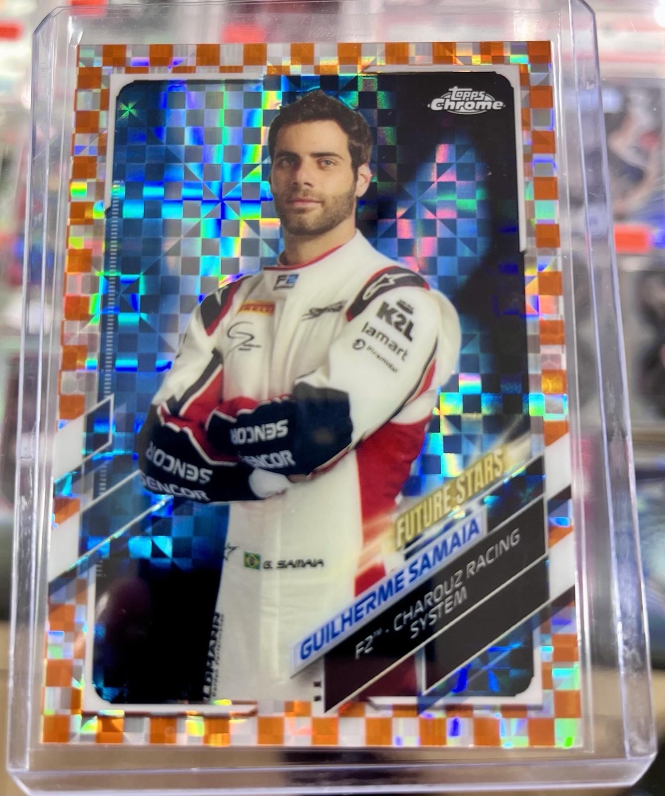 2021 TOPPS CHROME F1 GUILHERME SAMAIA RC ORANGE Checkerboard REFRACTOR AUTO /25