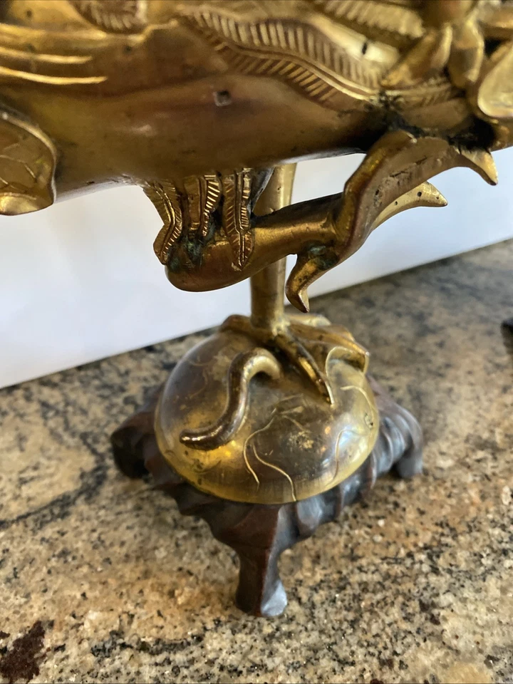 Antique Chinese Incense Burner Censer Gold Gilded Bronze Bird Pair - Image 4 of 4