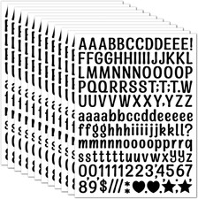 15 Sheet Small Letter Stickers - 1/2 Inch Black Vinyl Self Adhesive Alphabet Num