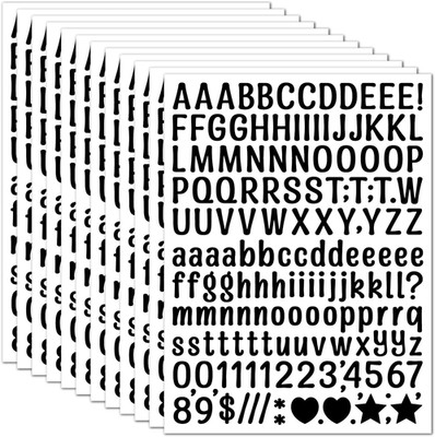15 Sheet Small Letter Stickers - 1/2 Inch Black Vinyl Self Adhesive Alphabet Num