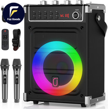 Karaoke Machine with 2 Wireless Microphones Portable Bass/Treble Bluetooth Spea