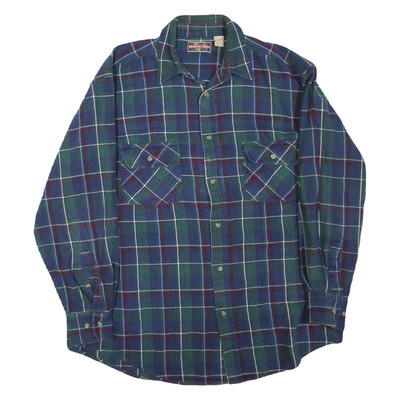 NORTH CREST Herren Karo Hemd Blau Grün Baumwollmischung Knopfleiste L