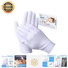 Gentle 100 Cotton Gloves for Dry Hands - 3 Pairs for Nighttime Moisturizing