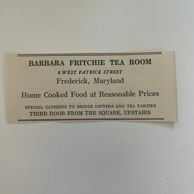 Barbara Fritchie Tea Room Frederick MD 1930 Washington DC Ad SAH1-5