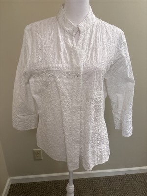 Cold water Creek Women s L Tab Collar Blouse 3/4 Sleeves