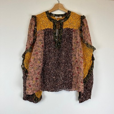 NEW Ulla Johnson Norma Silk Chiffon Tropical Ruffle Blouse Shirt Top 10