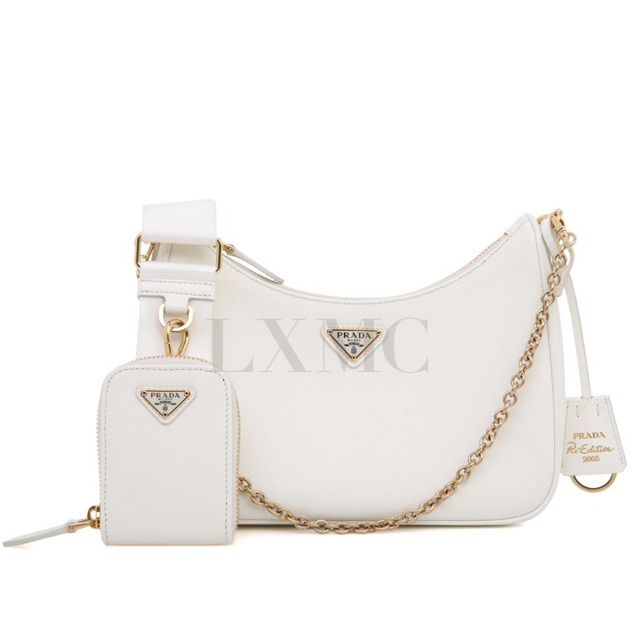 Prada Re-Edition Saffiano Leather Chain Crossbody Bag 1BH204 in Black