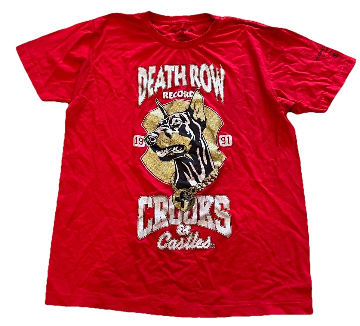 FILA Death Row Records 1991 Crooks & Castles Hip Hop Rap T shirt uomo taglia large anni 90 rossa