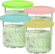 For Ninja Creami Deluxe Tubs 4 Pack with Color Lids, Replacement Pint Containers