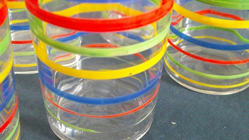 Vintage Retro Set Of 6 Multi-Color Bands Stripes Juices Glasses MCM - Picture 4 of 6