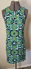 Ann Taylor Turquoise Black Green Medallion cotton sheath dress 6 Business FALL
