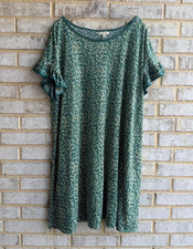 Max Studio Ruffled Short Sleeve Floral Green/Cream Stretch Mini Dress Size 3X