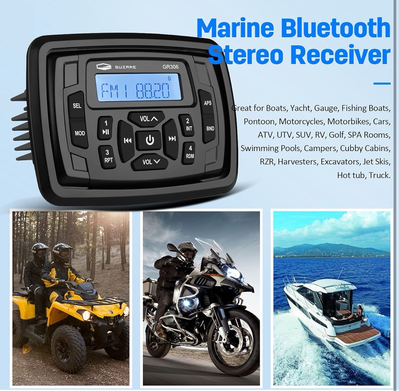 Marine Stereo Bluetooth Audio System Boat Car Waterproof Radio Unit for ATV UTV