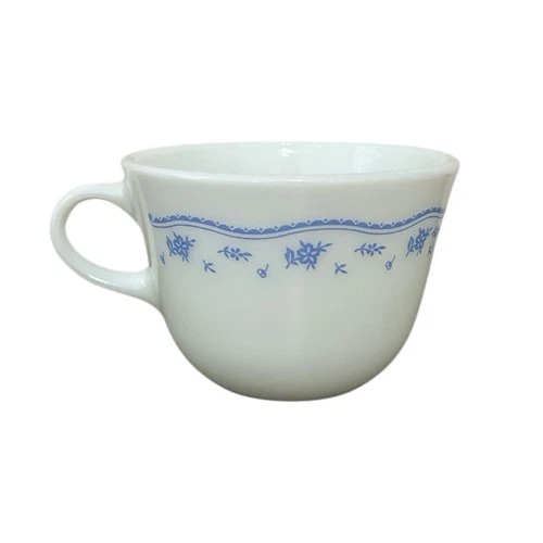 Vintage Pyrex Corning Corelle Morning Blue Floral Milk Glass Coffee Tea Cup Mug
