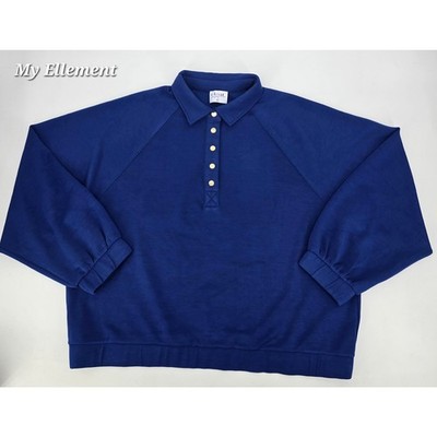 Ellevate Basics Natalia Luxe Pullover XL Blue Modal Blend Athleisure Snap Collar