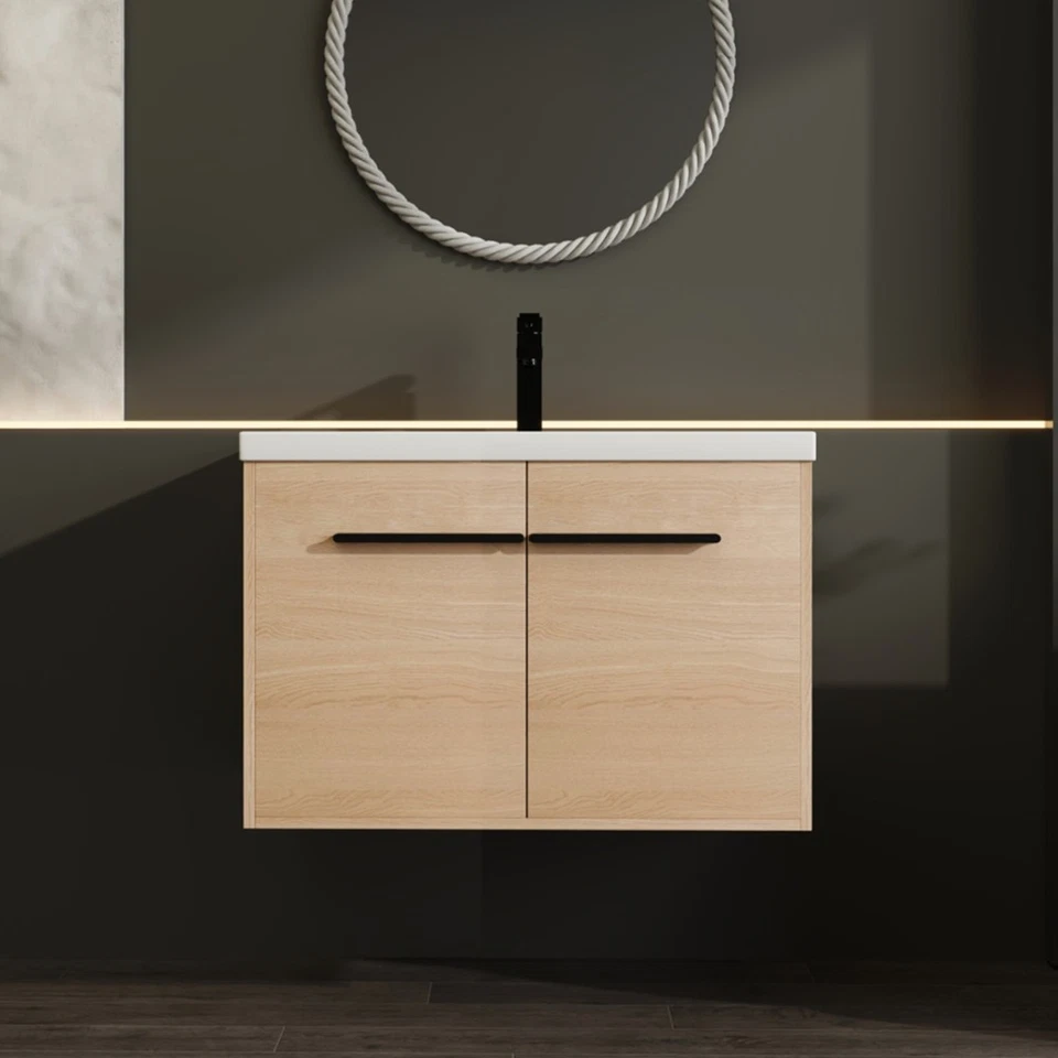 Tocador de baño montado en la pared de 24" 30" 36" con fregadero, tocador flotante, 2 puertas Foto 2 de 4