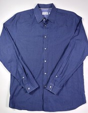 Lacoste Slim Fit Button Down Shirt Mens L/XL Blue Micro Dot Logo