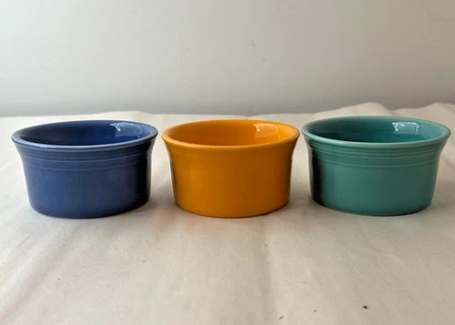 Fiesta Ramekins Set of 3 Lapis Daffodil Turquoise 4" HLC USA Custard Cups