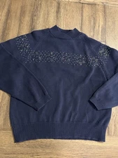 Vintage Christopher & Banks Womens Sweater Navy Beaded Snowflakes
