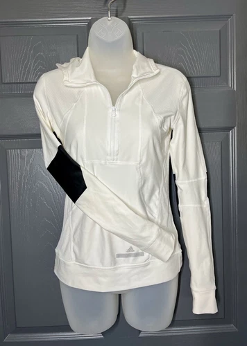 OFF WHITE Adidas Stella McCartney Felpa con Cappuccio Donna Taglia XS Pullover 1 4 Zip Maglia Crema