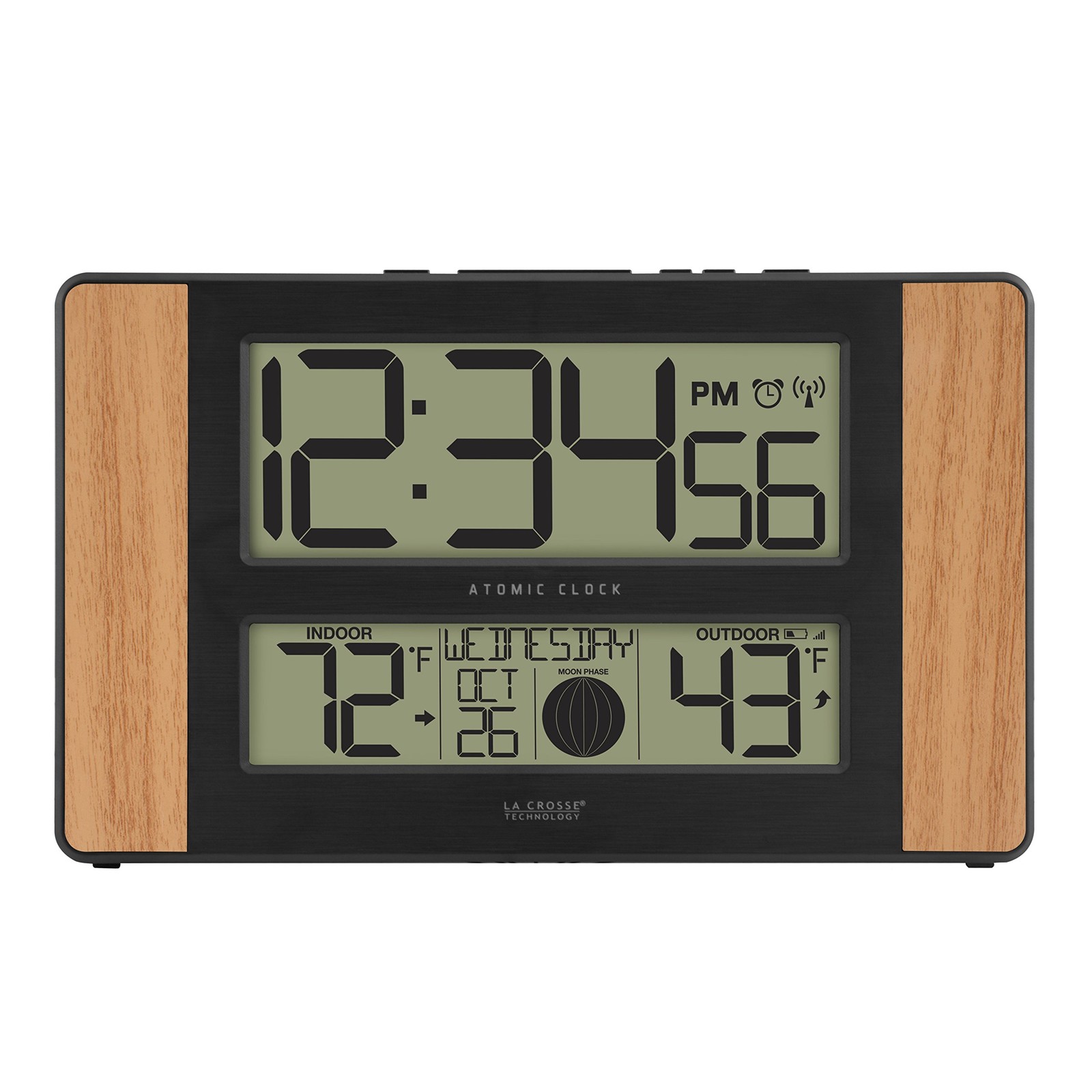 Atomic Digital Clock with Outdoor Temp in Wood Oak Finish