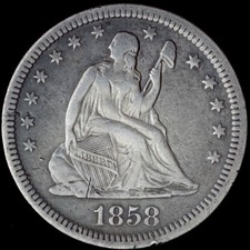 1858 Seated Liberty Quarter 25¢ Very Nice / Great Eye Appeal / High Grade