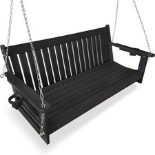 HDPE 5 ft. Poly Lumber Porch Swing w/CupHolders, Hanging Chains, 600 lb, Black