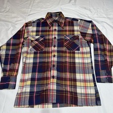 VTG 1950s McGregor Plaid Flannel 2 Pocket Shirt Sz. 15 - M - 15 1/2 Purple Wool