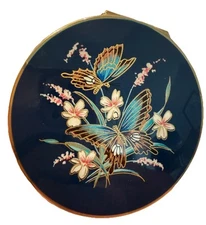 Stratton Enameled Blue Floral With Butterfly Compact Gold Tone Vintage