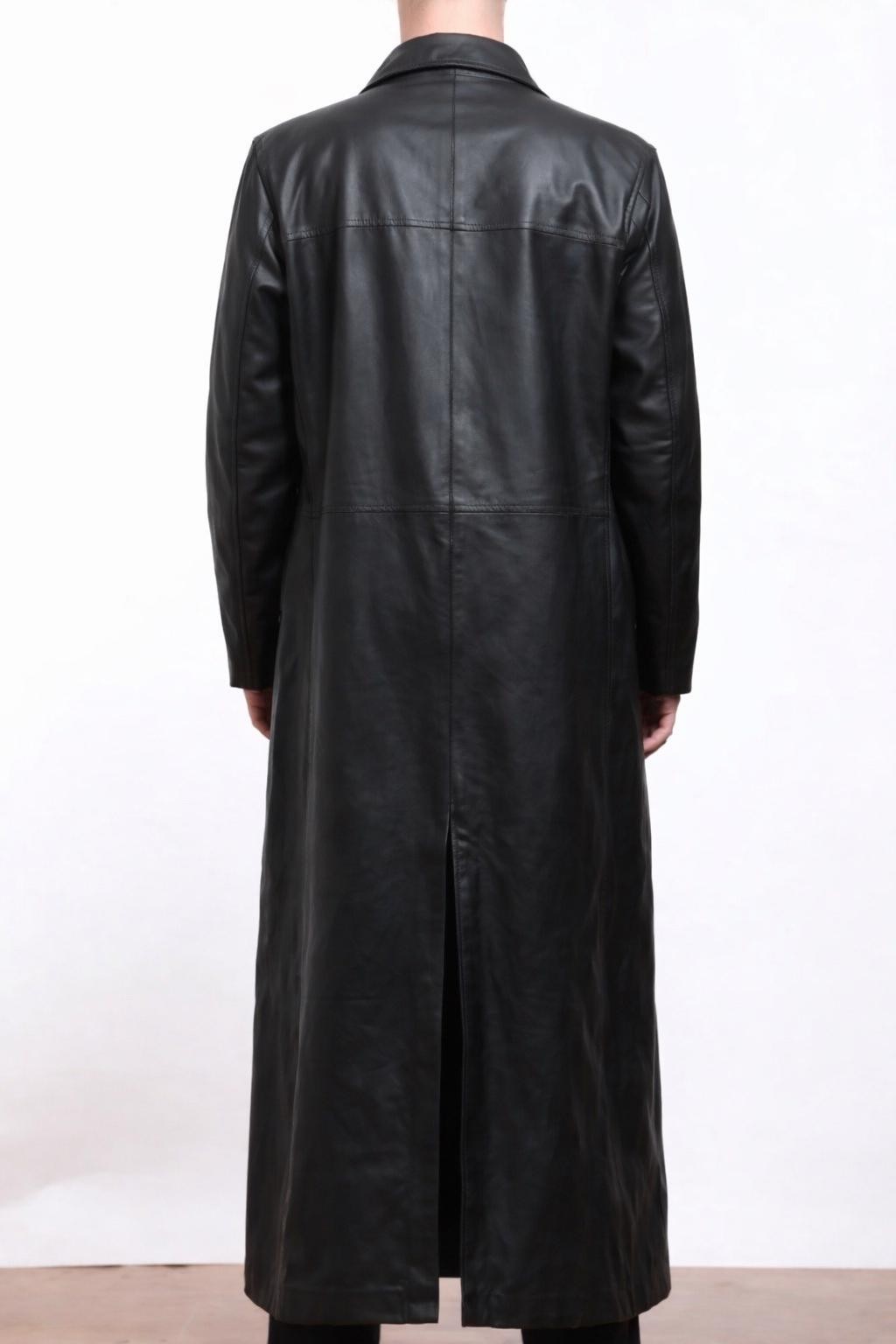 Mens Black Genuine Lambskin Leather Stylish Trench Coat Casual Style Long Coat - second product detail image