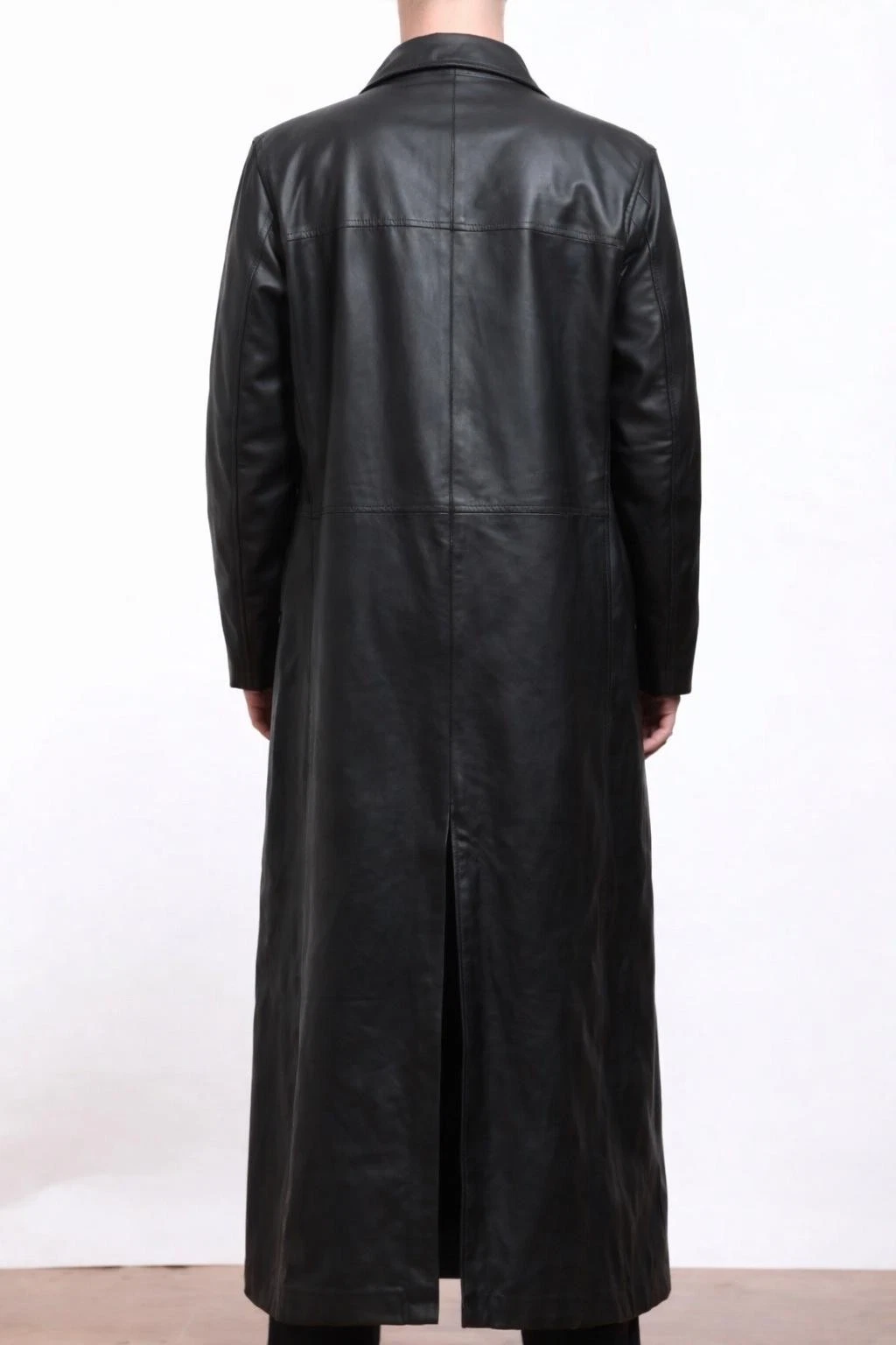 Mens Black Genuine Lambskin Leather Stylish Trench Coat Casual Style Long Coat image 2